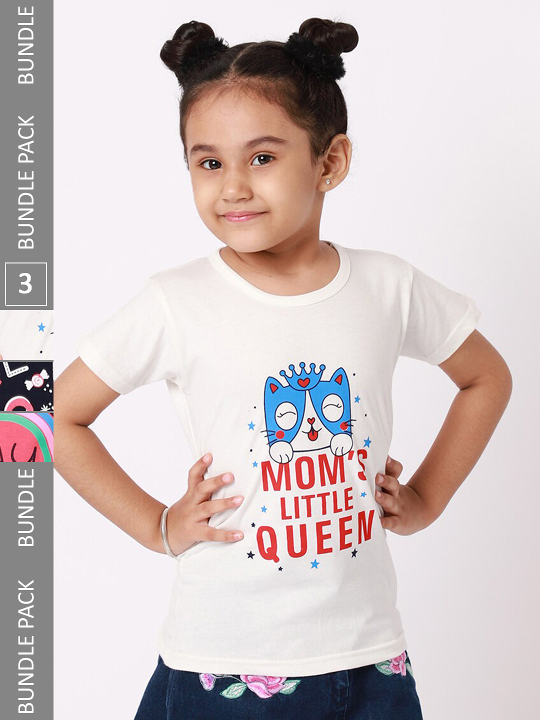 

BAESD Girls Pack Of 3 Graphic Printed Cotton T-shirt, White