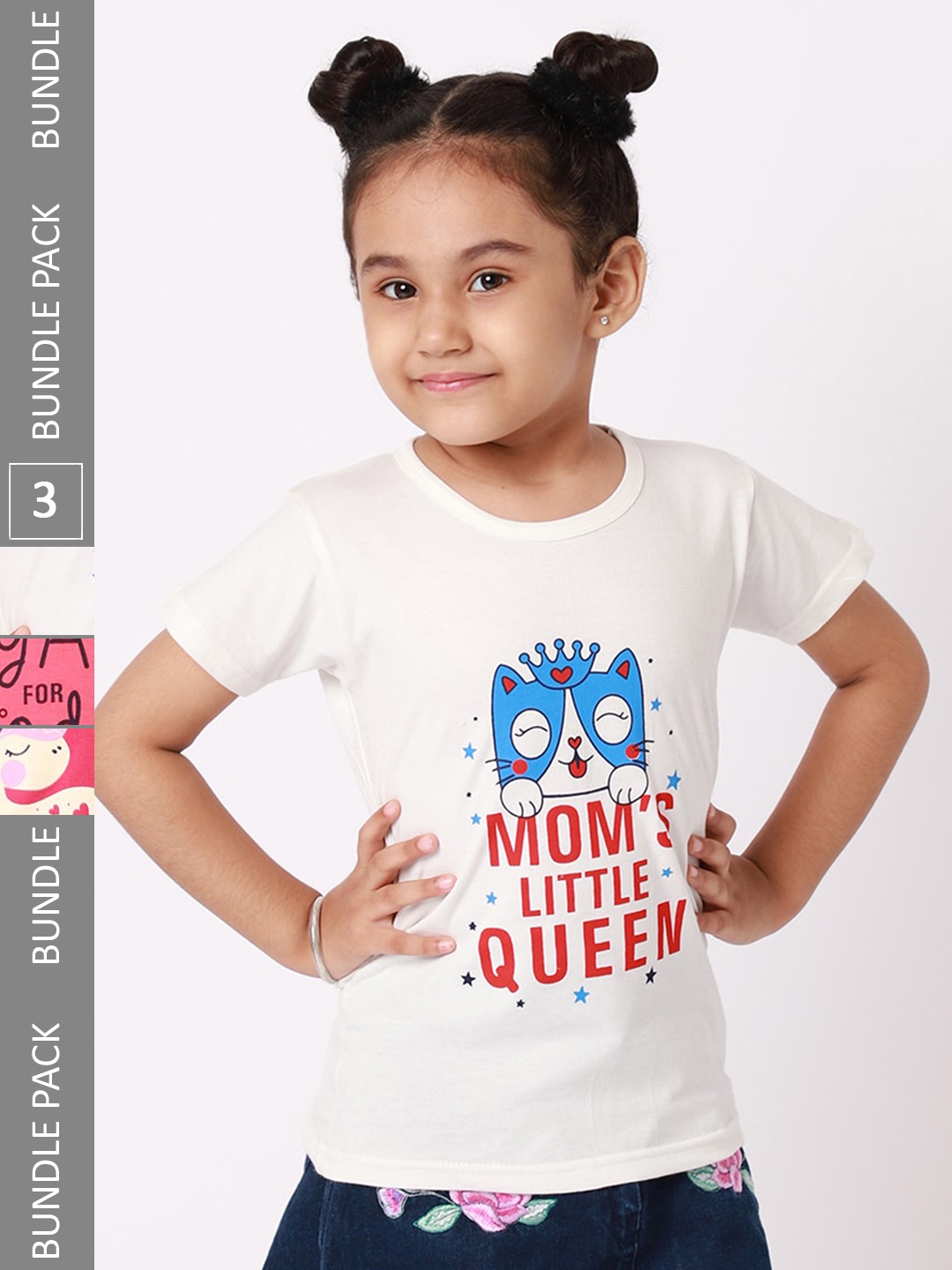 

BAESD Girls Pack Of 3 Graphic Printed Cotton T-Shirt, White