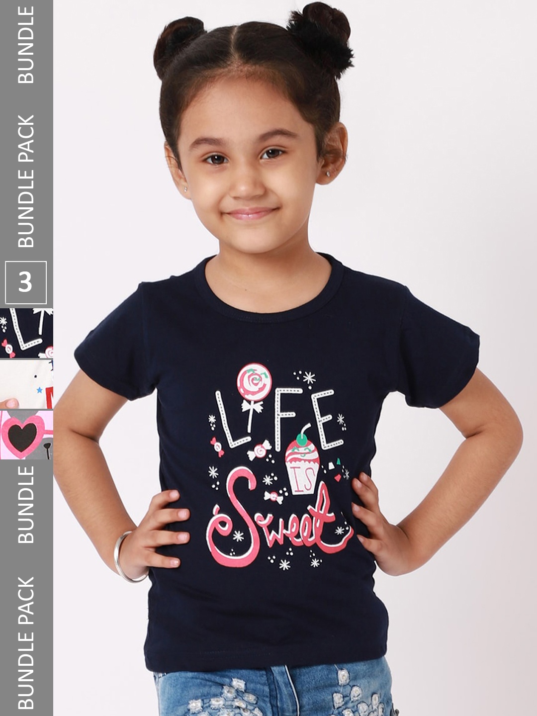 

BAESD Girls Pack of 3 Graphic Printed Cotton T-shirt, Black