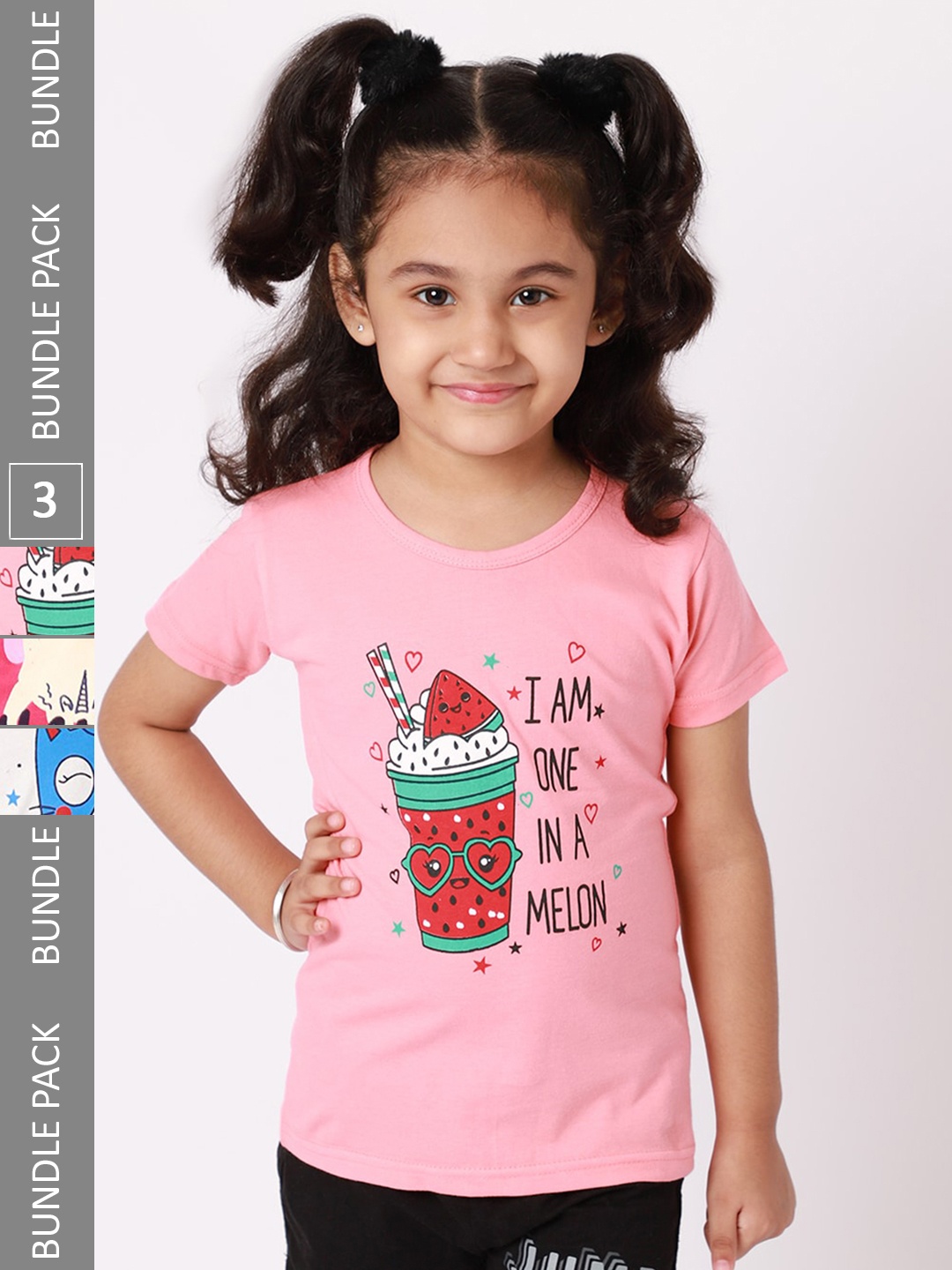 

BAESD Girls Pack Of 3 Graphic Printed Cotton T-shirts, Pink