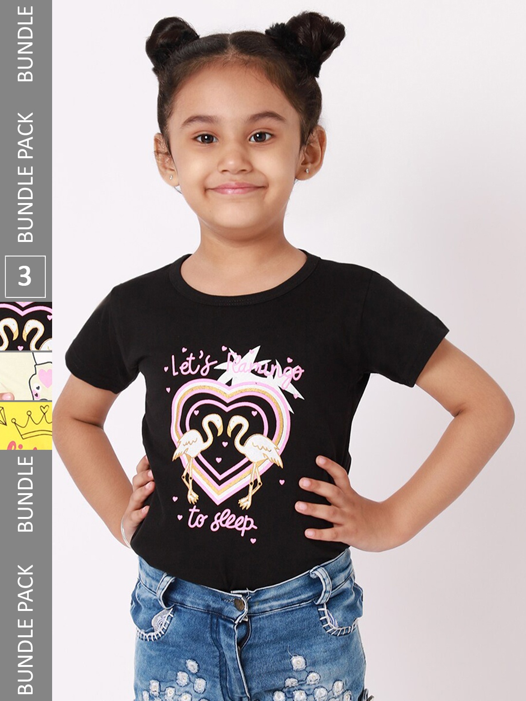 

BAESD Girls Pack Of 3 Printed Cotton T-shirt, Black