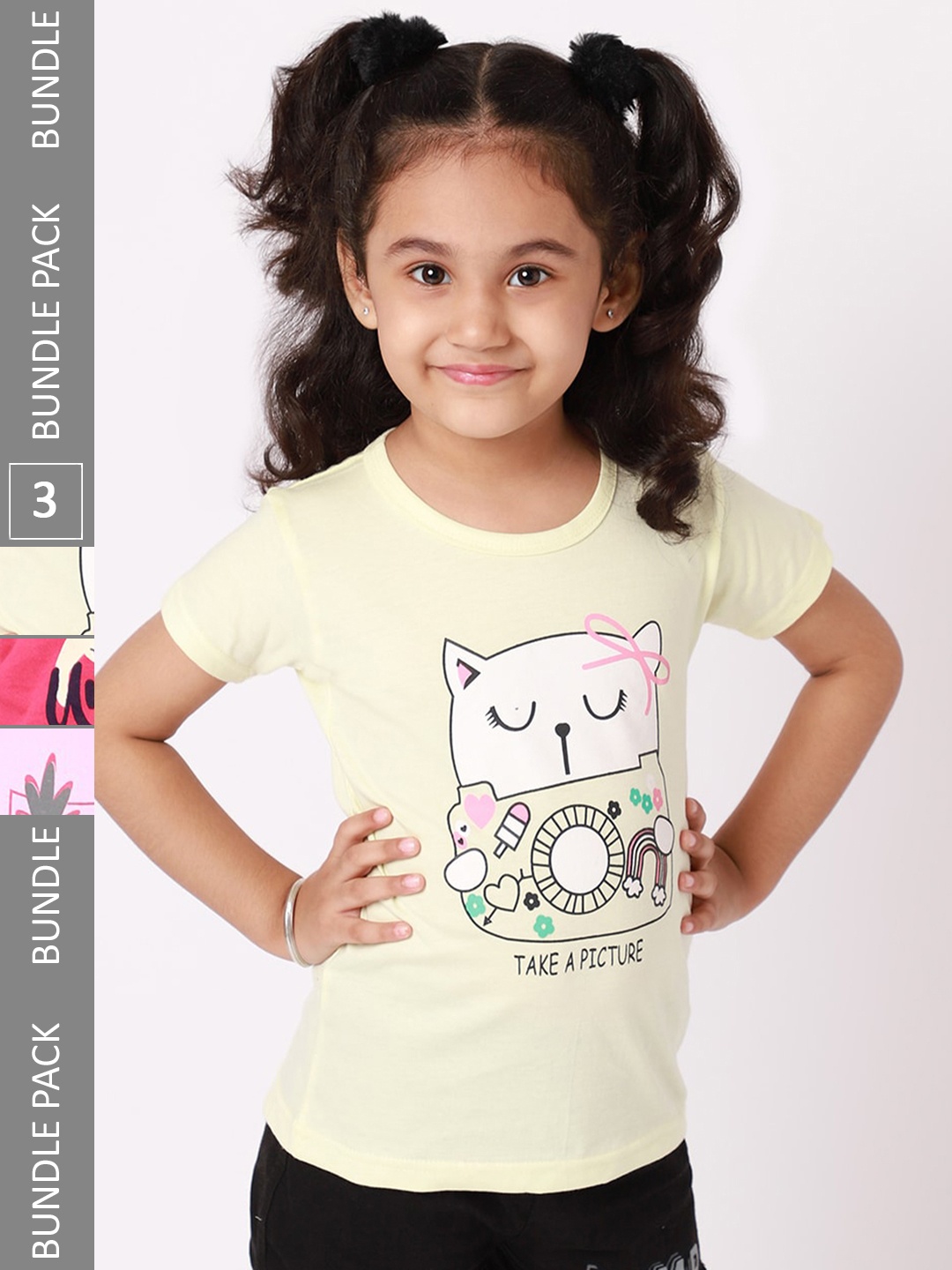 

BAESD Girls Pack Of 3 Printed Cotton T-shirt, Yellow