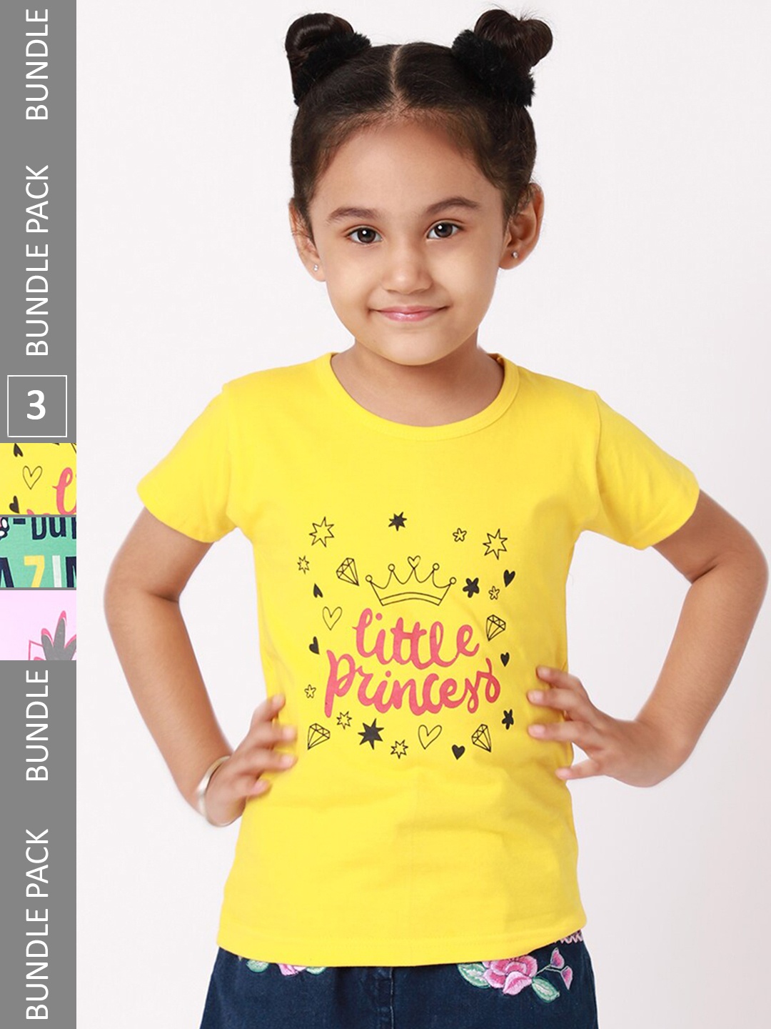 

BAESD Girls Pack of 3 Graphic Printed Cotton T-shirt, Yellow