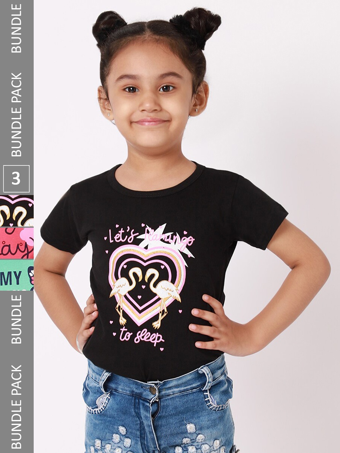 

BAESD Girls Pack Of 3 Graphic Printed Cotton T-shirts, Black