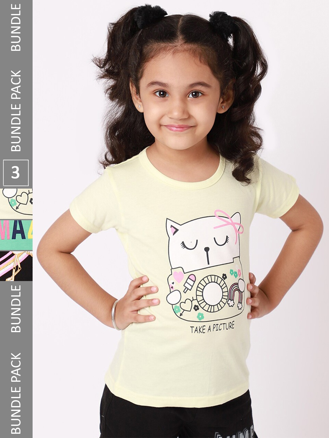 

BAESD Girls Pack Of 3 Printed Cotton T-shirt, Cream