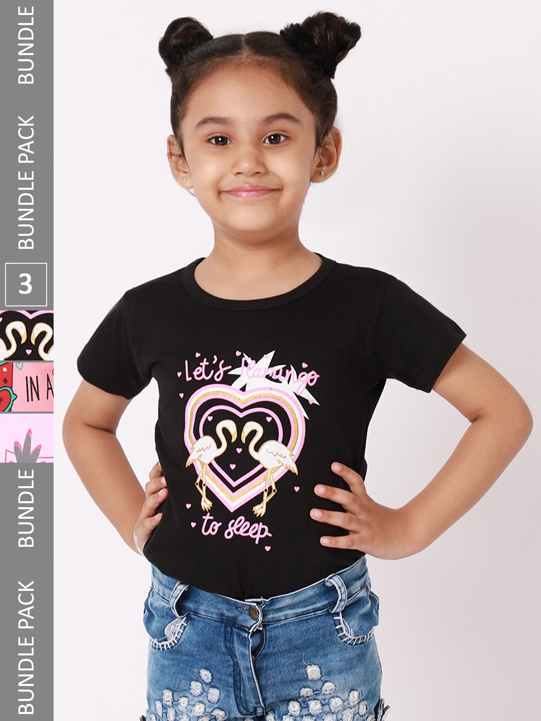 

BAESD Girls Pack Of 3 Graphic Printed Short Sleeves Cotton T-shirt, Pink