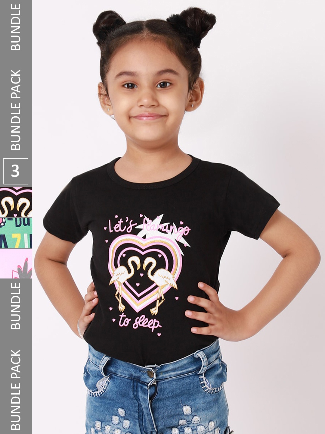 

BAESD Girls Pack Of 3 Graphic Printed Cotton T-shirt, Black
