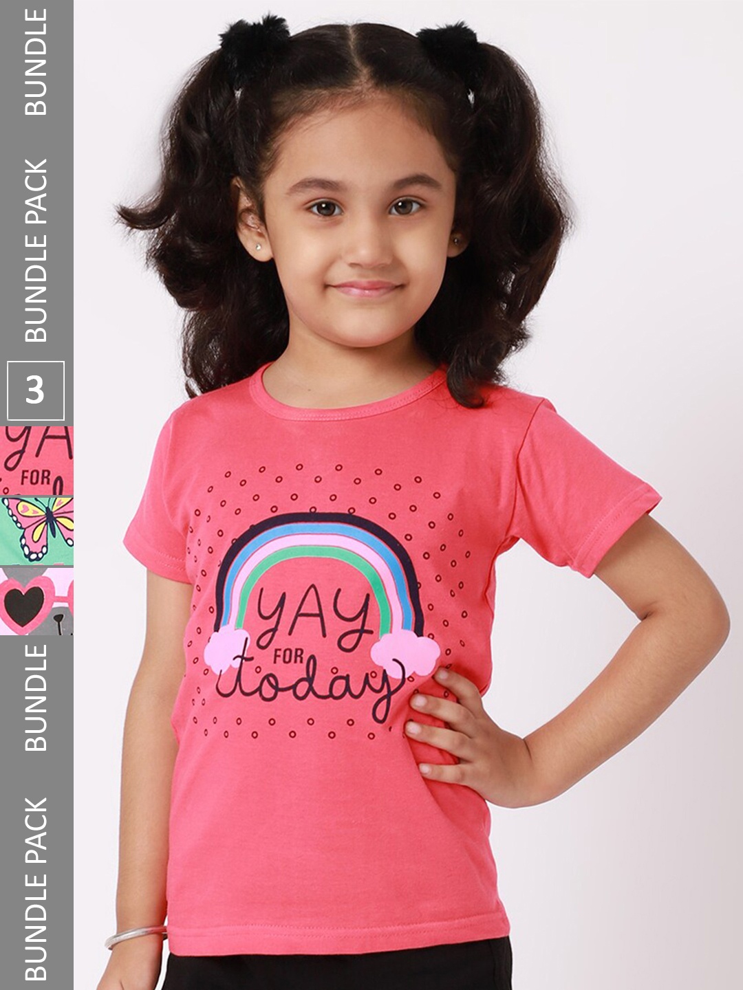 

BAESD Girls Pack Of 3 Graphic Printed Cotton T-shirts, Pink