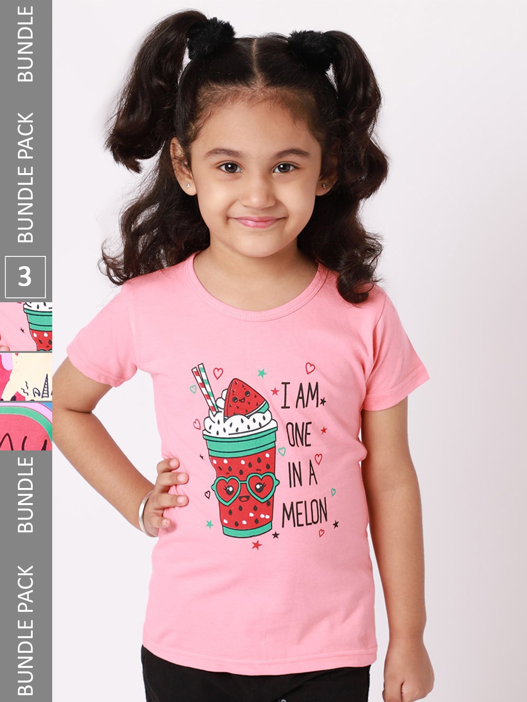 

BAESD Girls Pack Of 3 Typography Printed Cotton T-Shirts, Pink