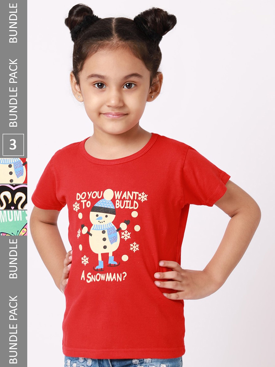 

BAESD Girls Pack Of 3 Graphic Printed Cotton T-shirts, Red