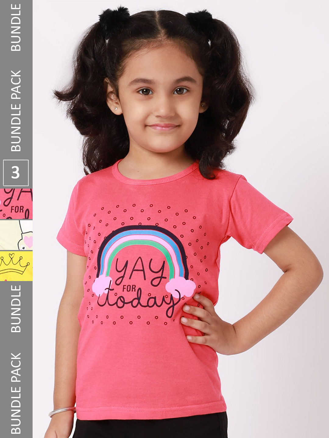 

BAESD Girls Pack of 3 Printed Cotton T-shirts, Pink