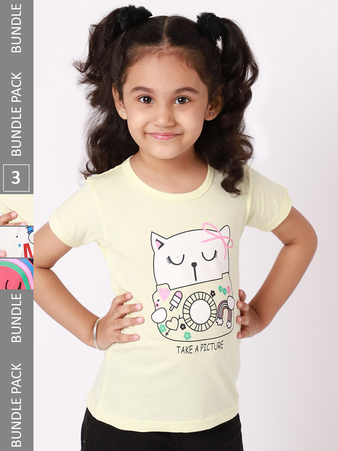 

BAESD Girls Pack of 3 Printed Cotton T-shirt, Beige