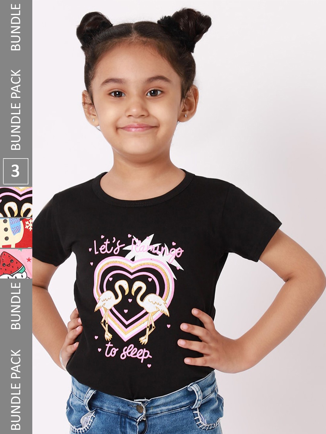 

BAESD Girls Pack Of 3 Graphic Printed Cotton T-shirts, Black