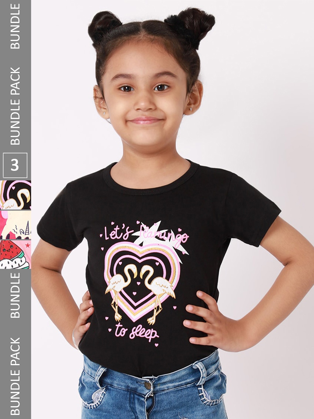 

BAESD Girls Pack Of 3 Graphic Printed Short Sleeves Cotton T-shirt, Black