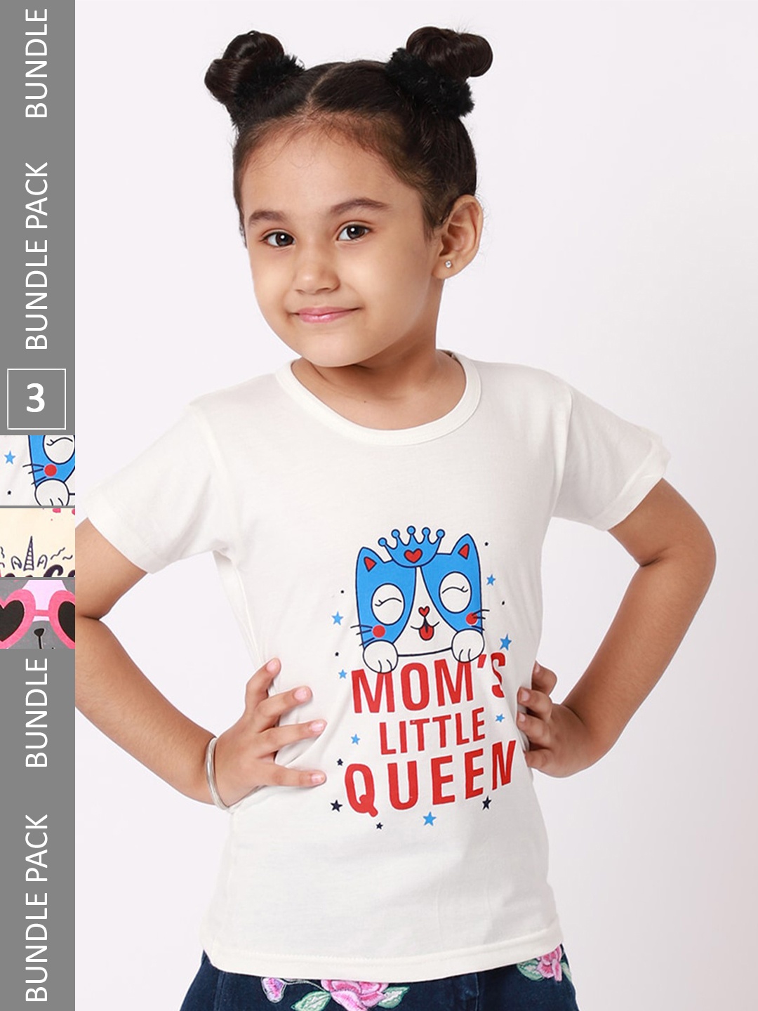

BAESD Girls Pack Of 3 Graphic Printed Cotton T-Shirts, Beige