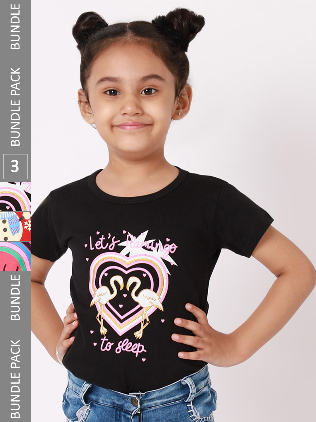 

BAESD Girls Pack of 3 Graphic Printed Cotton T-shirt, Black