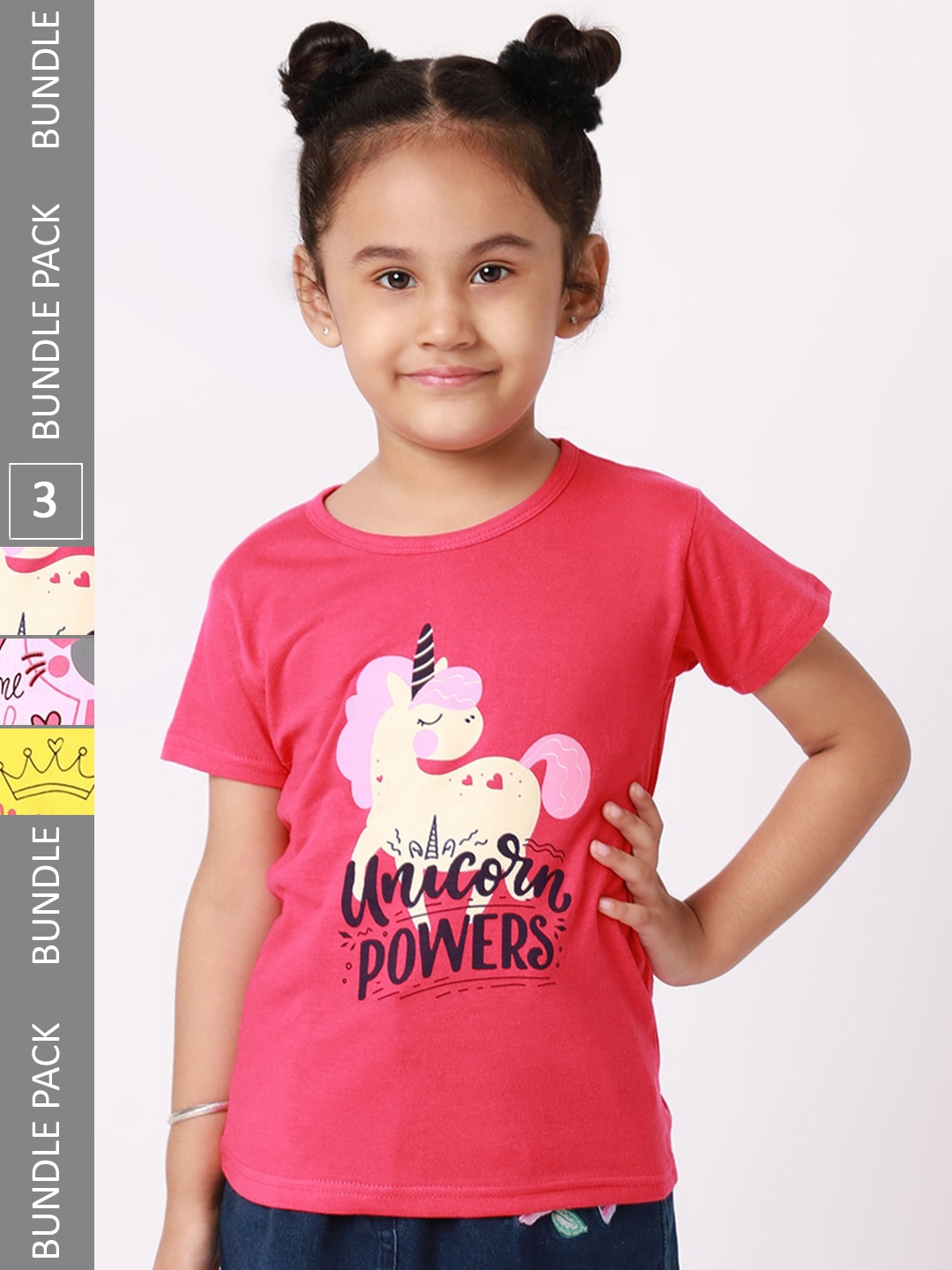 

BAESD Girls Pack Of 3 Printed Cotton T-shirt, Pink