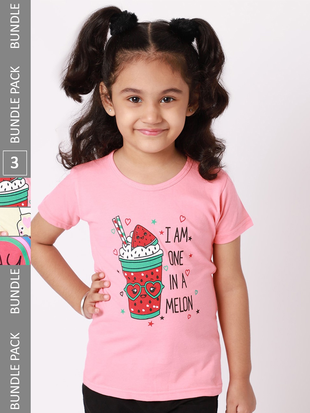 

BAESD Girls Pack Of 3 Printed Pure Cotton T-Shirt, Pink