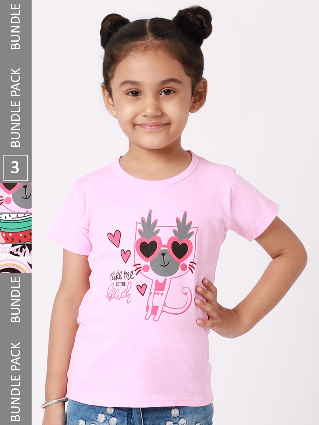 

BAESD Girls Pack of 3 Printed Cotton T-shirts, Pink