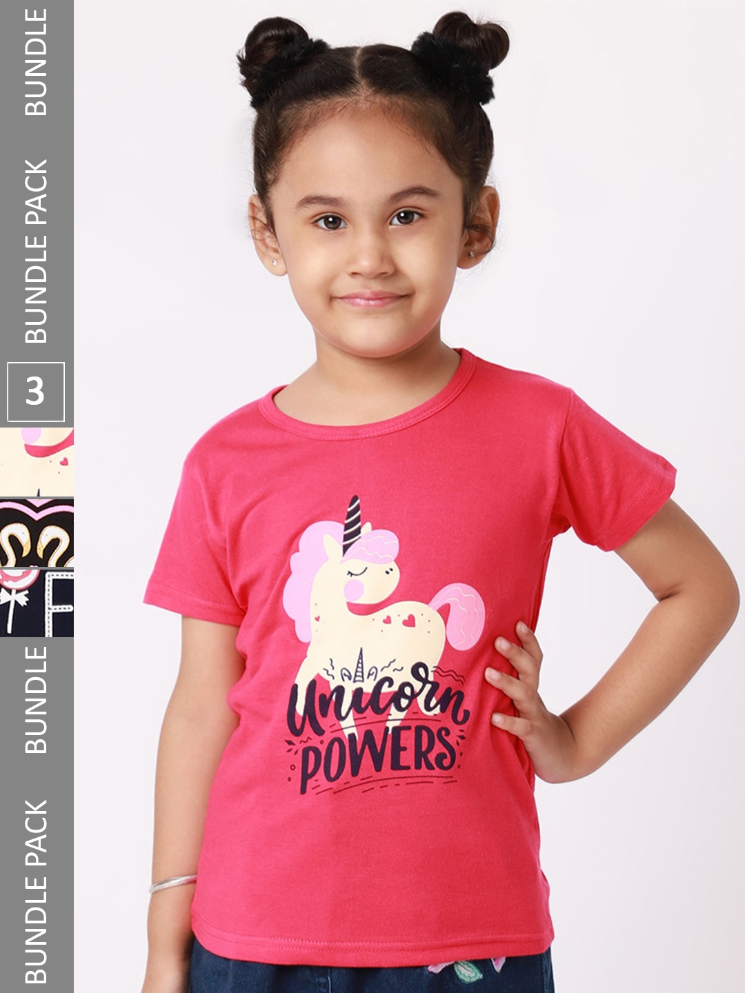 

BAESD Girls Pack Of 3 Printed Pure Cotton T-shirts, Pink