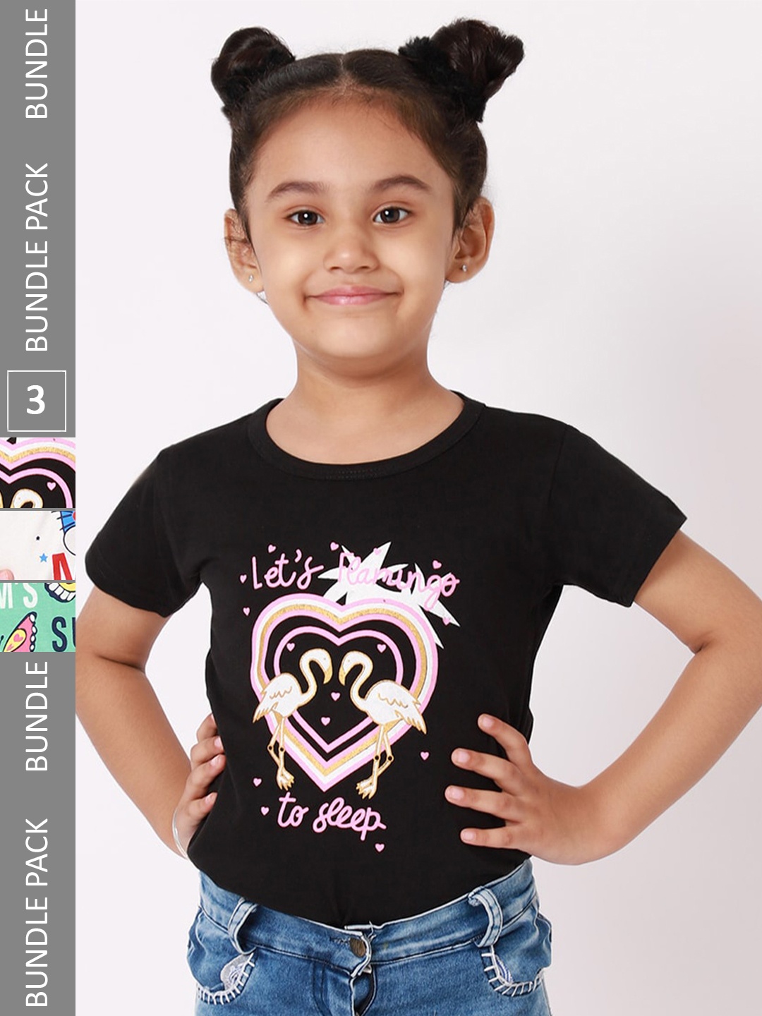

BAESD Girls Pack Of 3 Printed Cotton T-Shirt, Navy blue