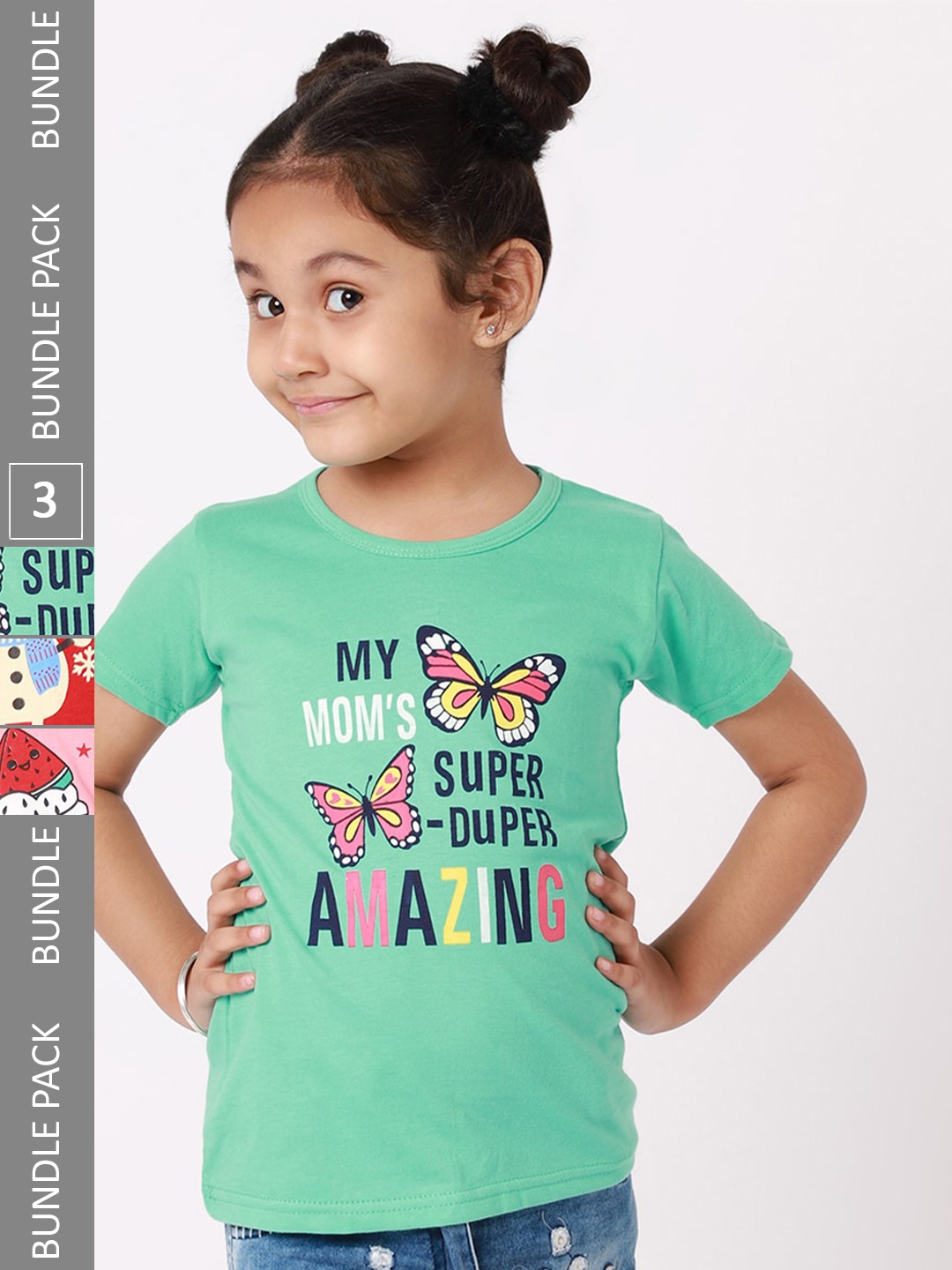 

BAESD Girls Pack Of 3 Printed Cotton T-Shirt, Green