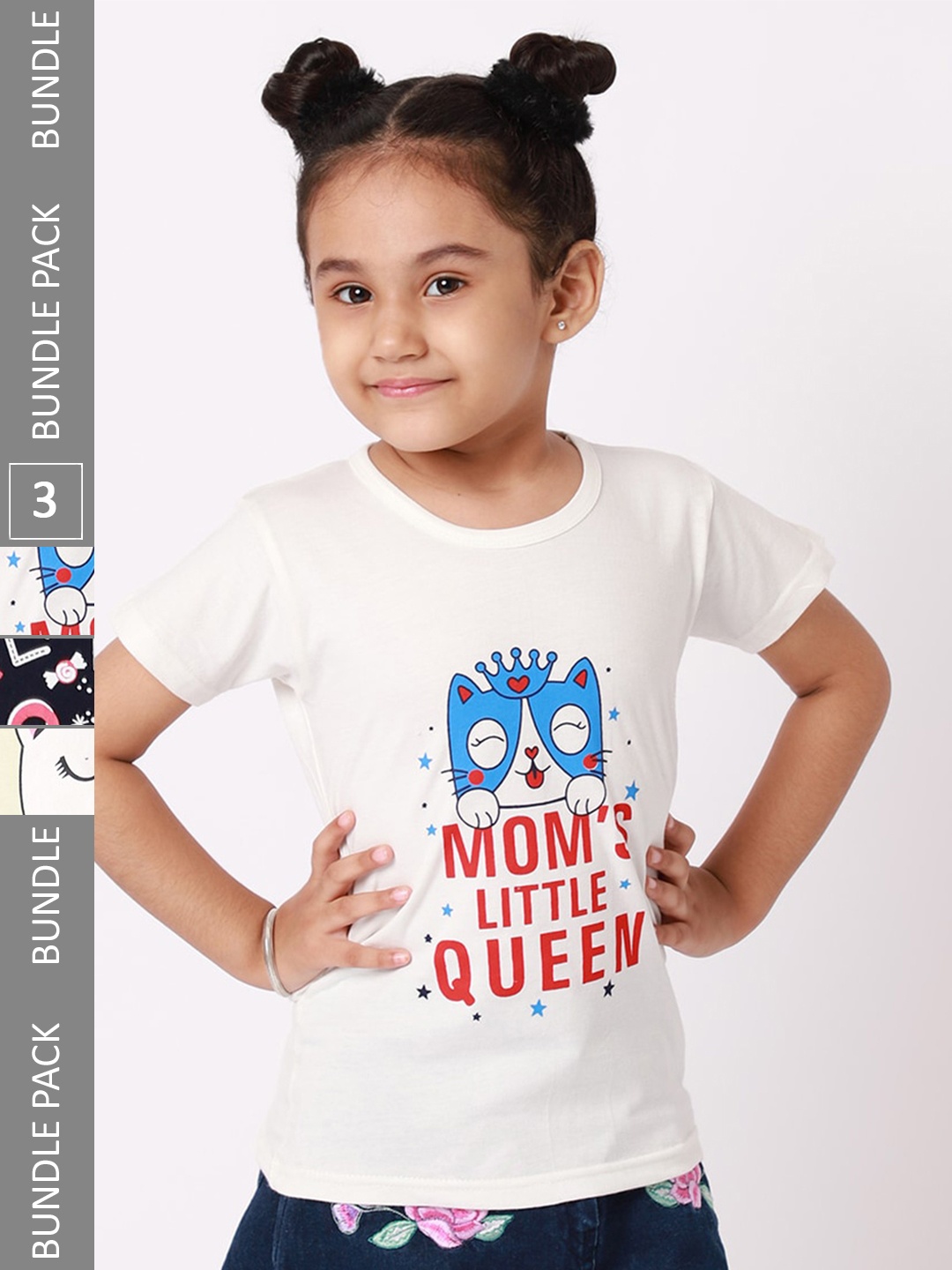 

BAESD Girls Pack of 3 Graphic Printed Cotton T-shirt, White