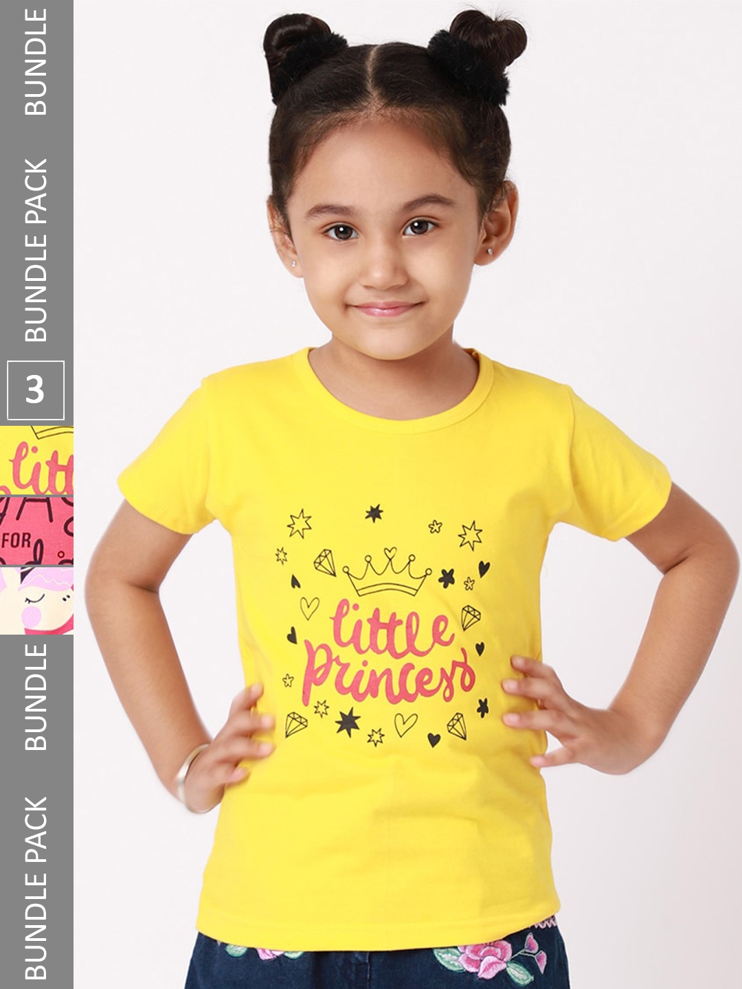 

BAESD Girls Pack Of 3 Graphic Printed Cotton T-shirts, Yellow