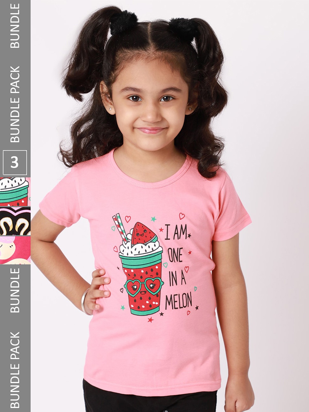 

BAESD Grils Pack Of 3 Typography Printed Regular Fit Cotton Tshirt, Pink