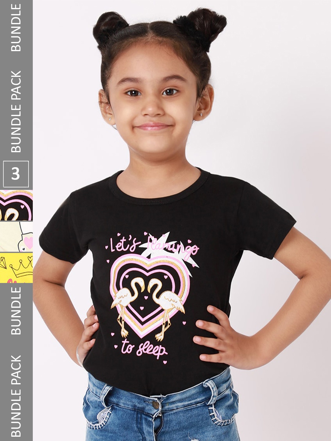

BAESD Girls Pack Of 3 Graphic Printed Round Neck Cotton T-shirt, Black