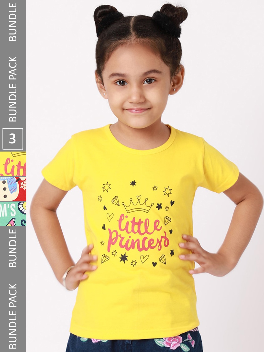 

BAESD Girls Pack Of 3 Graphic Printed Short Sleeves Cotton T-shirt, Green