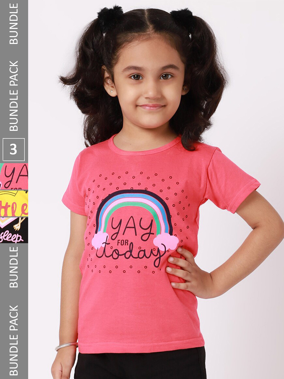 

BAESD Girls Pack Of 3 Graphic Printed Cotton T-shirt, Pink