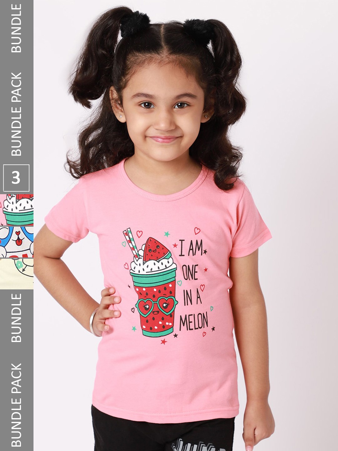 

BAESD Girls Pack Of 3 Graphic Printed Cotton T-shirt, Pink