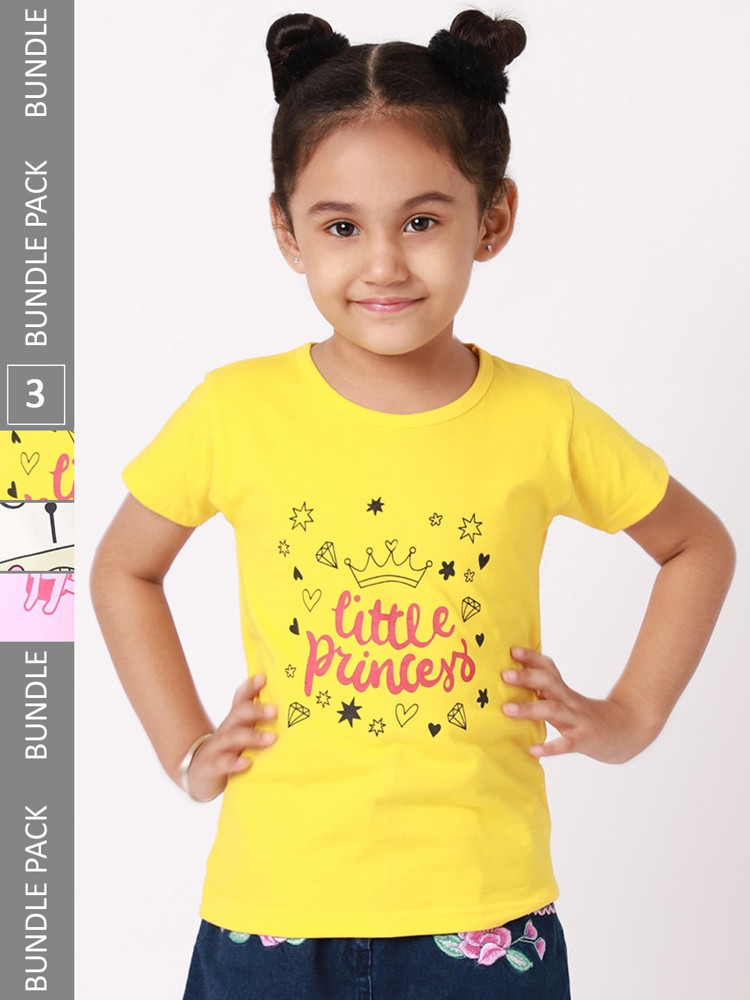 

BAESD Girls Pack Of 3 Printed Cotton T-shirts, Yellow
