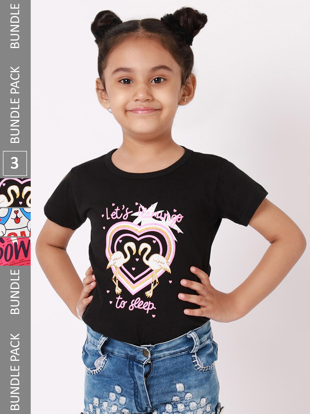 

BAESD Girls Pack Of 3 Printed Cotton T-shirt, Black