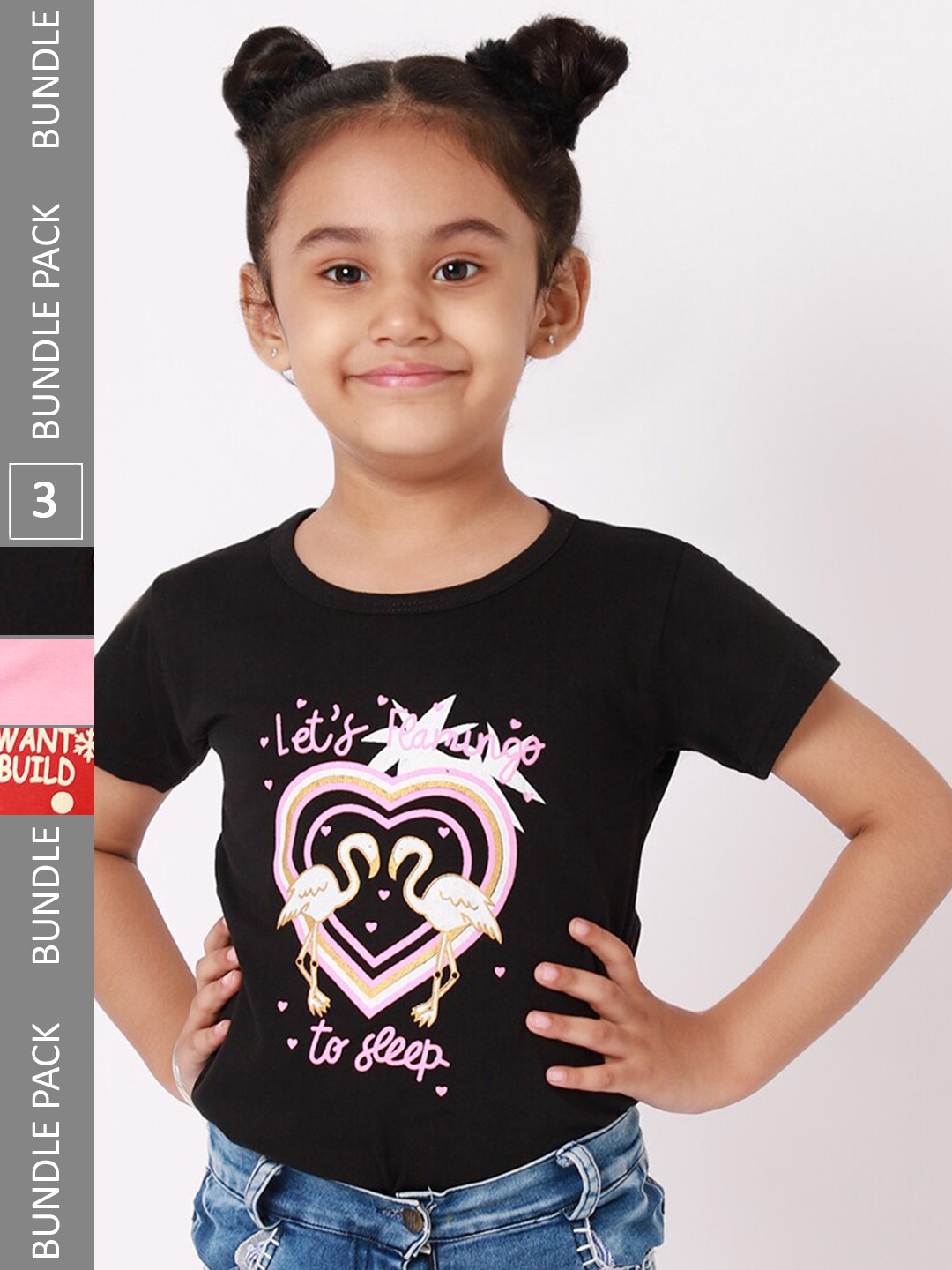 

BAESD Girls Pack Of 3 Typography Printed Round Neck Cotton T-Shirts, Black