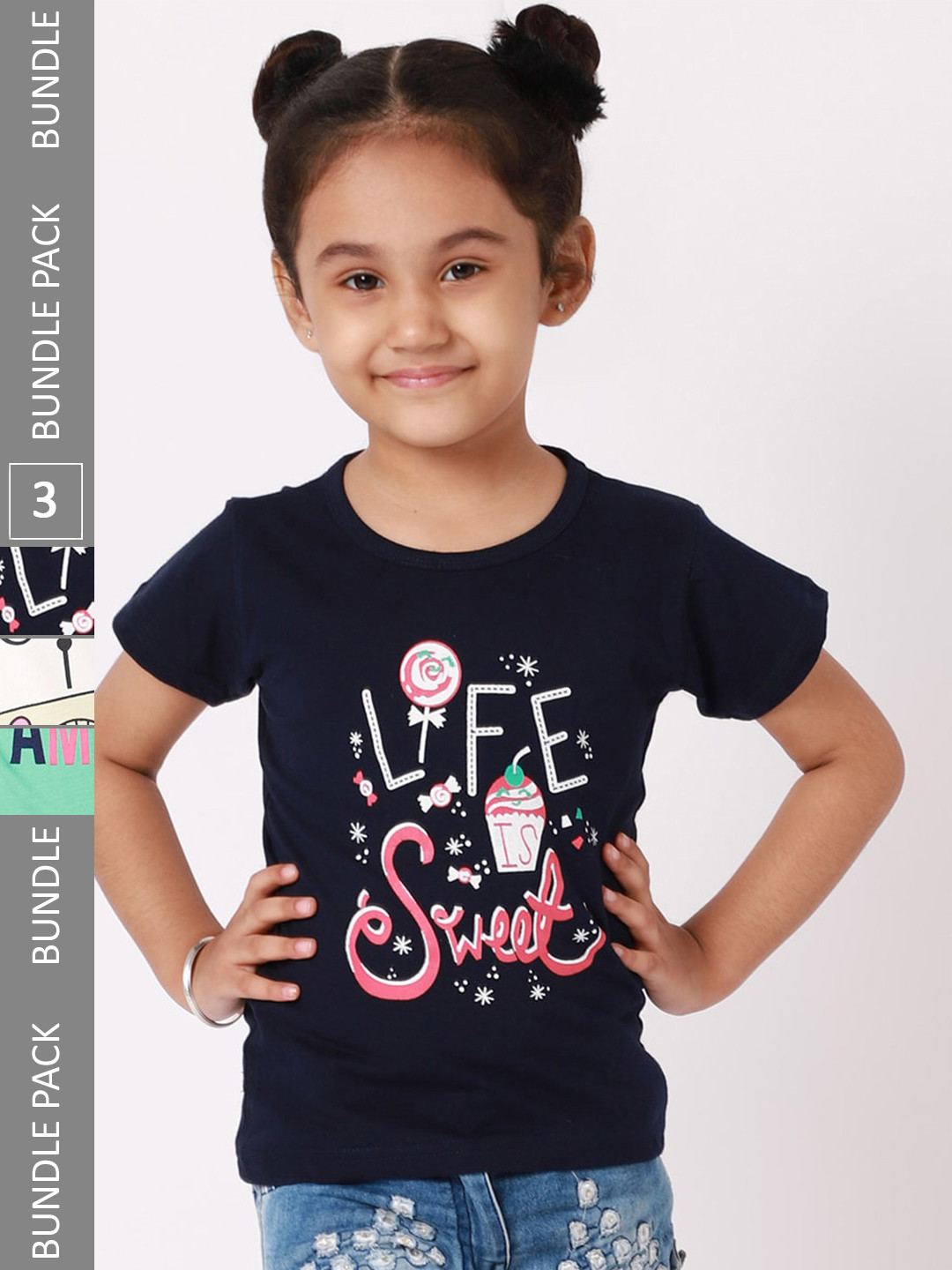 

BAESD Girls Pack of 3 Printed Cotton T-shirts, Black