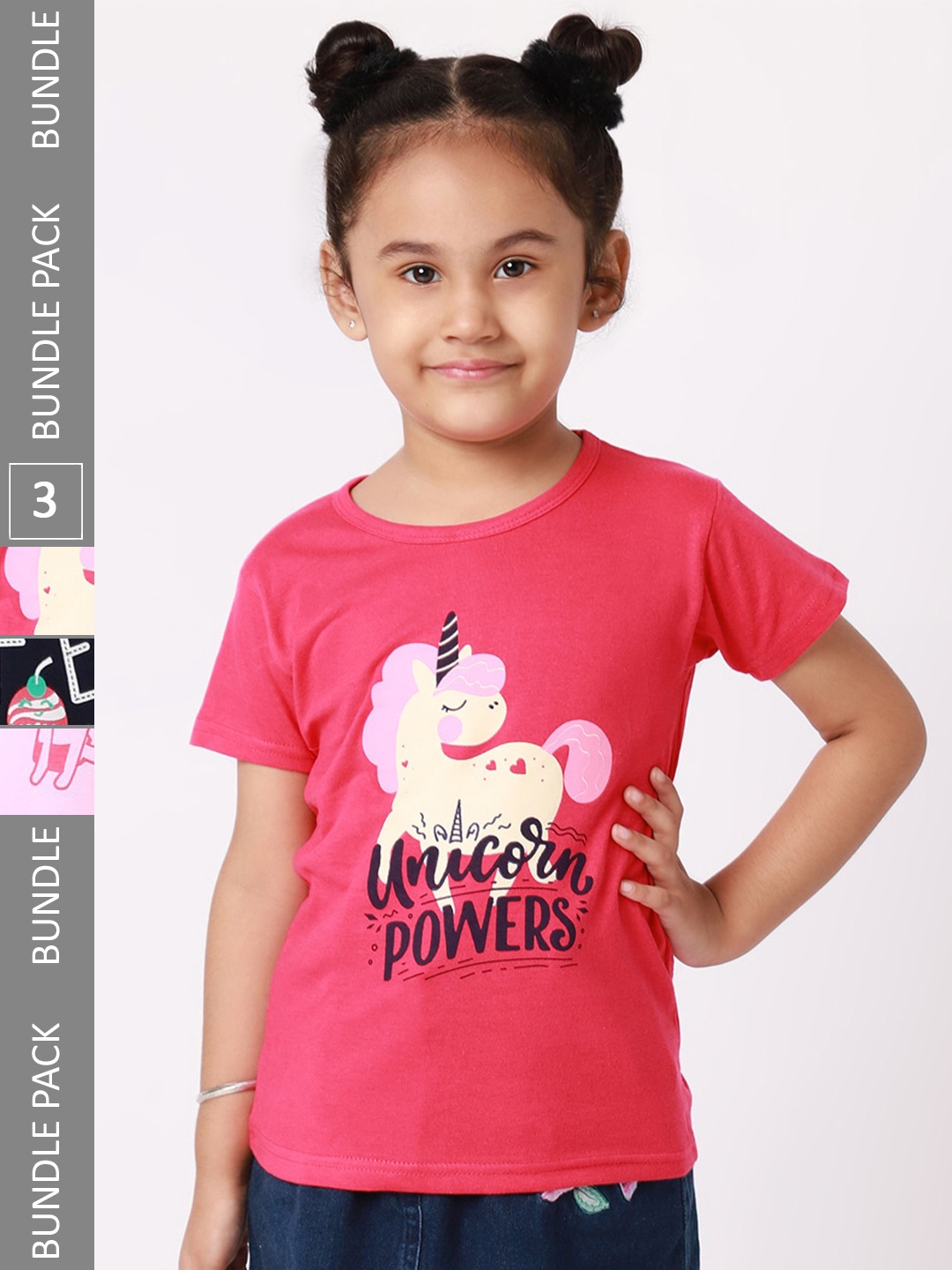 

BAESD Girls Pack Of 3 Printed Cotton T-shirts, Pink