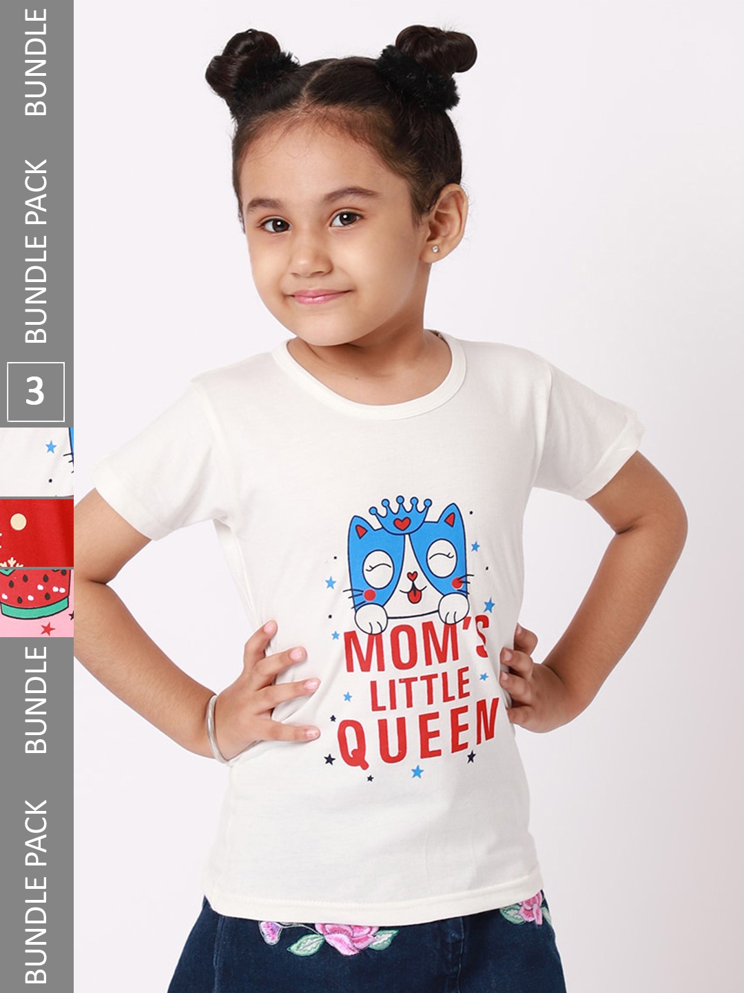 

BAESD Girls Pack of 3 Printed Regular Fit Cotton T-shirts, White
