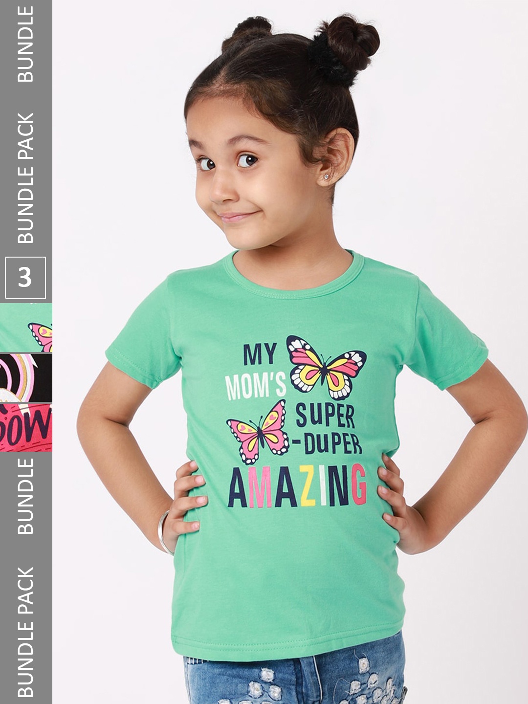 

BAESD Girls Pack Of 3 Printed Cotton T-shirt, Green