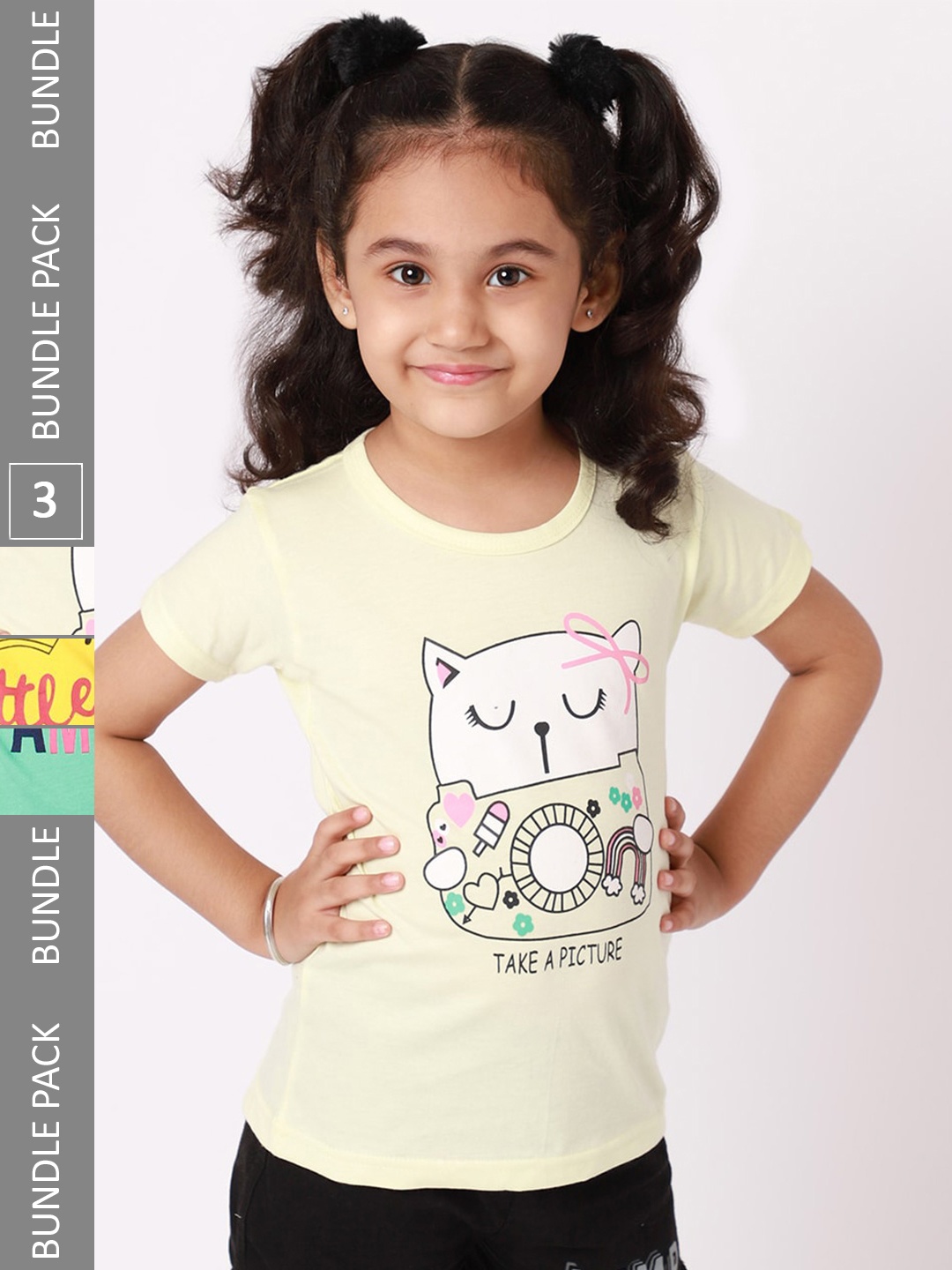 

BAESD Girls Pack Of 3 Printed Cotton T-shirt, Off white