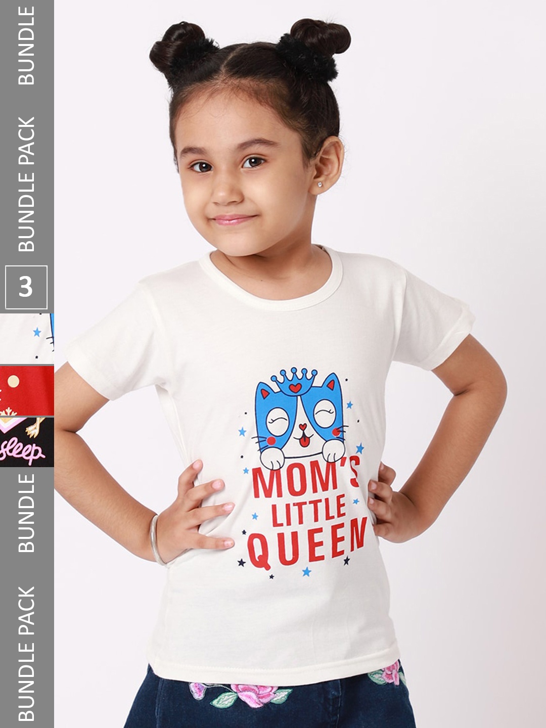 

BAESD Girls Pack Of 3 Graphic Printed Cotton T-Shirts, White