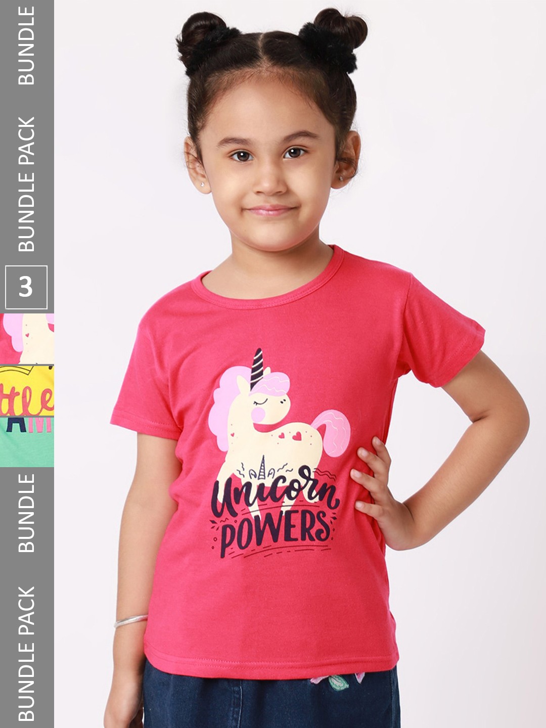 

BAESD Girls Pack Of 3 Printed Pure Cotton T-Shirt, Pink