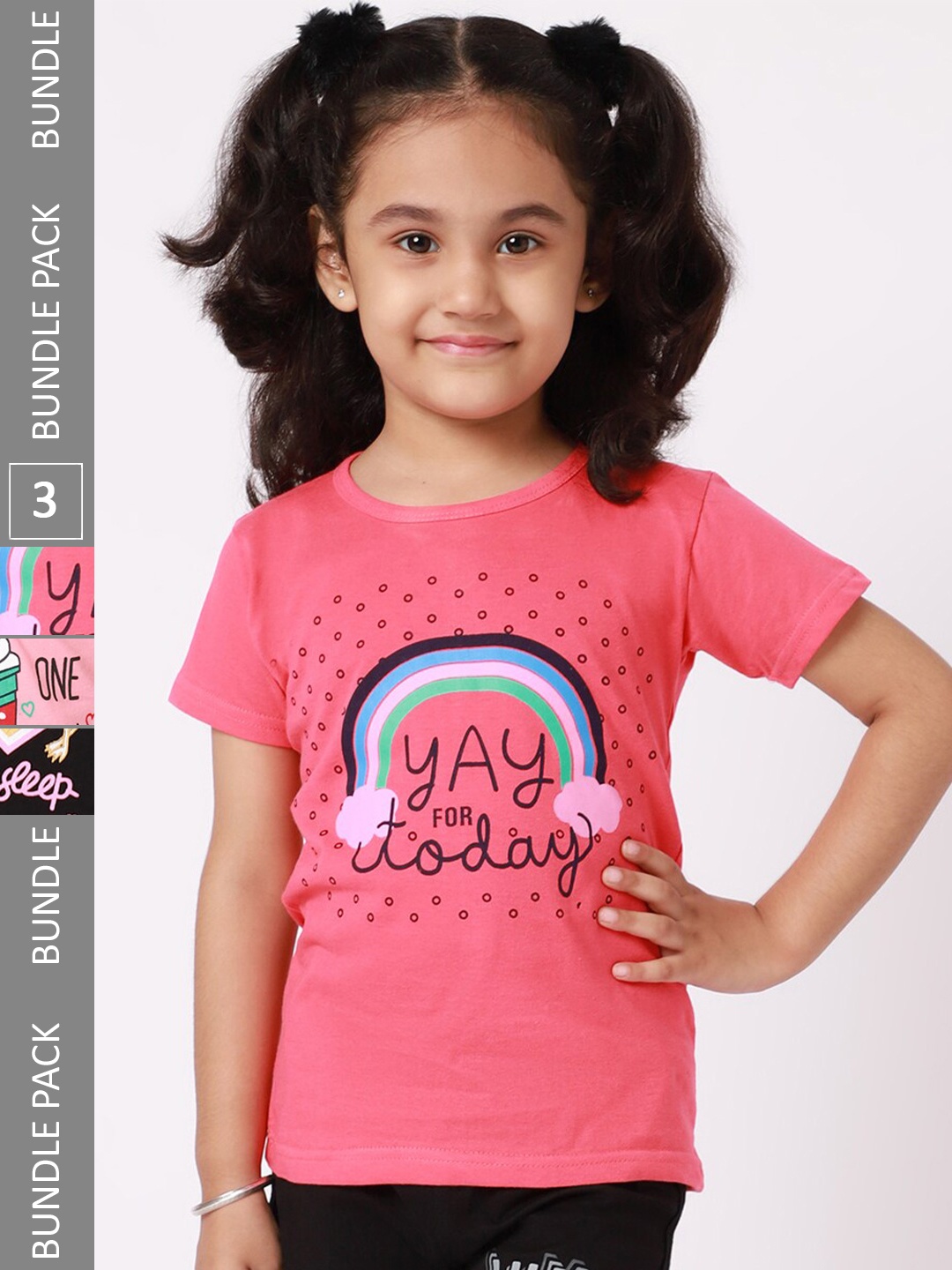 

BAESD Girls Pack Of 3 Printed Cotton T-shirt, Pink
