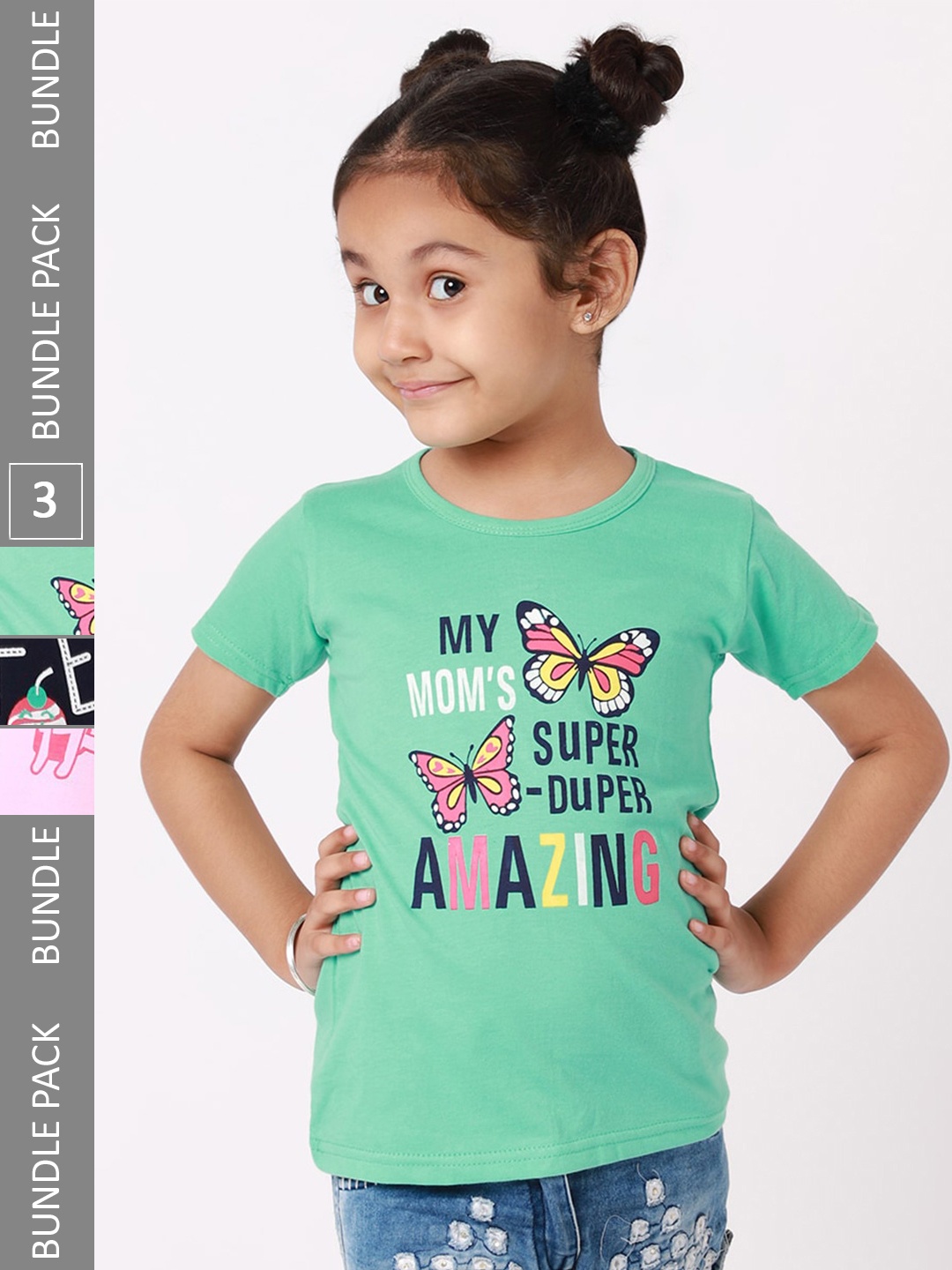 

BAESD Girls Pack Of 3 Graphic Printed Cotton T-Shirt, Green