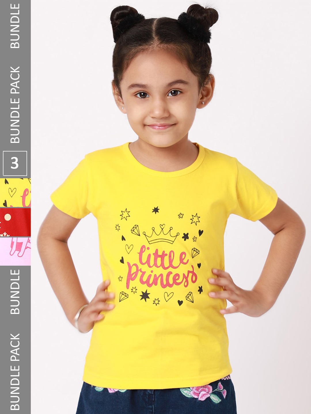 

BAESD Girls Pack of 3 Printed Regular Fit Cotton T-shirts, Yellow