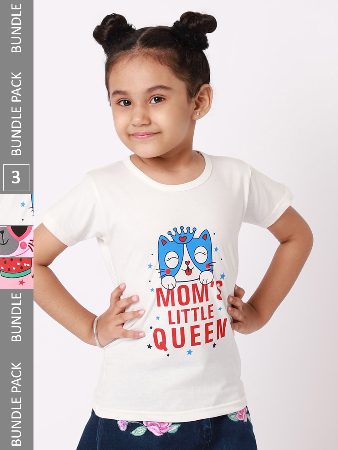 

BAESD Girls Pack Of 3 Printed Cotton T-shirts, White