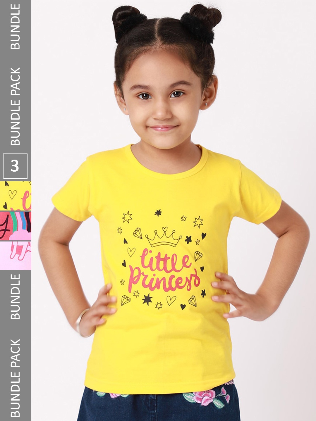 

BAESD Girls Pack Of 3 Graphic Printed Cotton T-Shirts, Yellow