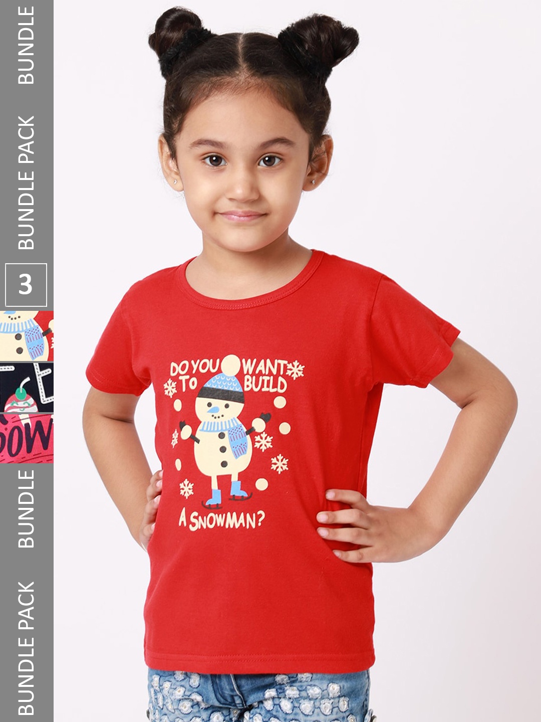 

BAESD Girls Pack Of 3 Conversational Printed Cotton T-shirt, Red
