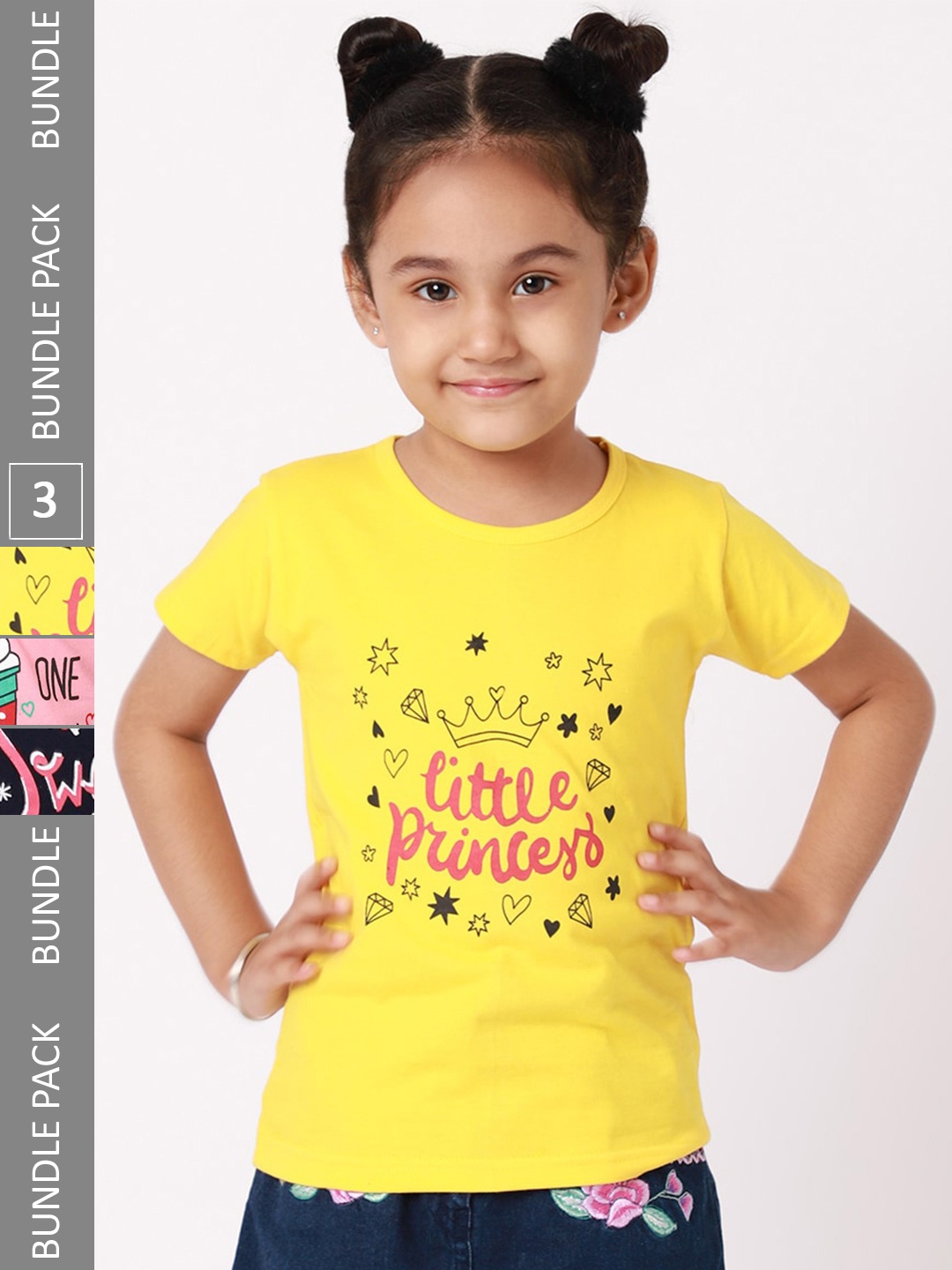 

BAESD Girls Pack of 3 Printed Cotton T-shirts, Yellow